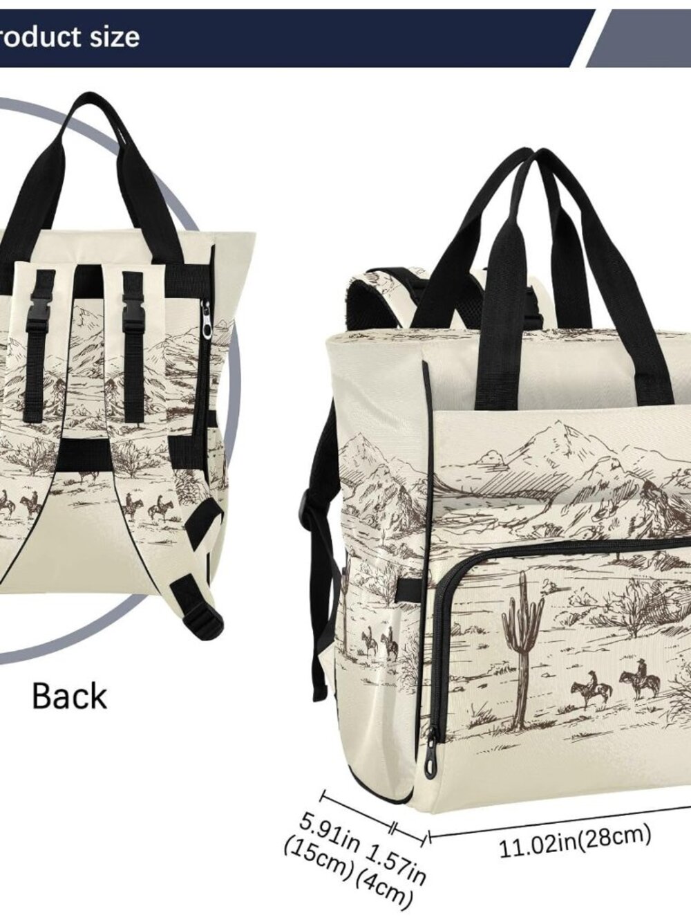 Diaper Bag Backpack West Desert with Cowboys Travel Diaper Bags for Women, 10L F - Picture 3 of 7